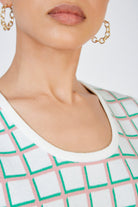 Green and pink box check sweater vest_4