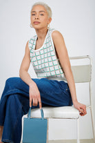 Green and pink box check sweater vest_5