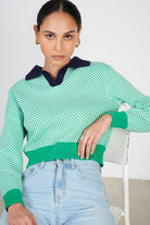 Green box check contrast collar jumper_5