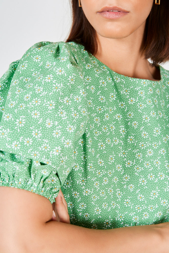 Green daisy print tie back midi dress_4