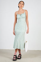 Green floral print tie bust dress_1