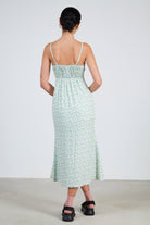 Green floral print tie bust dress_2