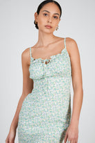 Green floral print tie bust dress_6