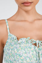 Green floral print tie bust dress_5