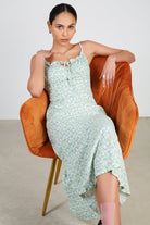 Green floral print tie bust dress_4