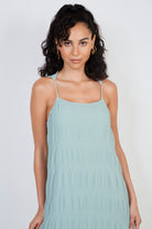 Green ruched ruffle tie strap dress_3