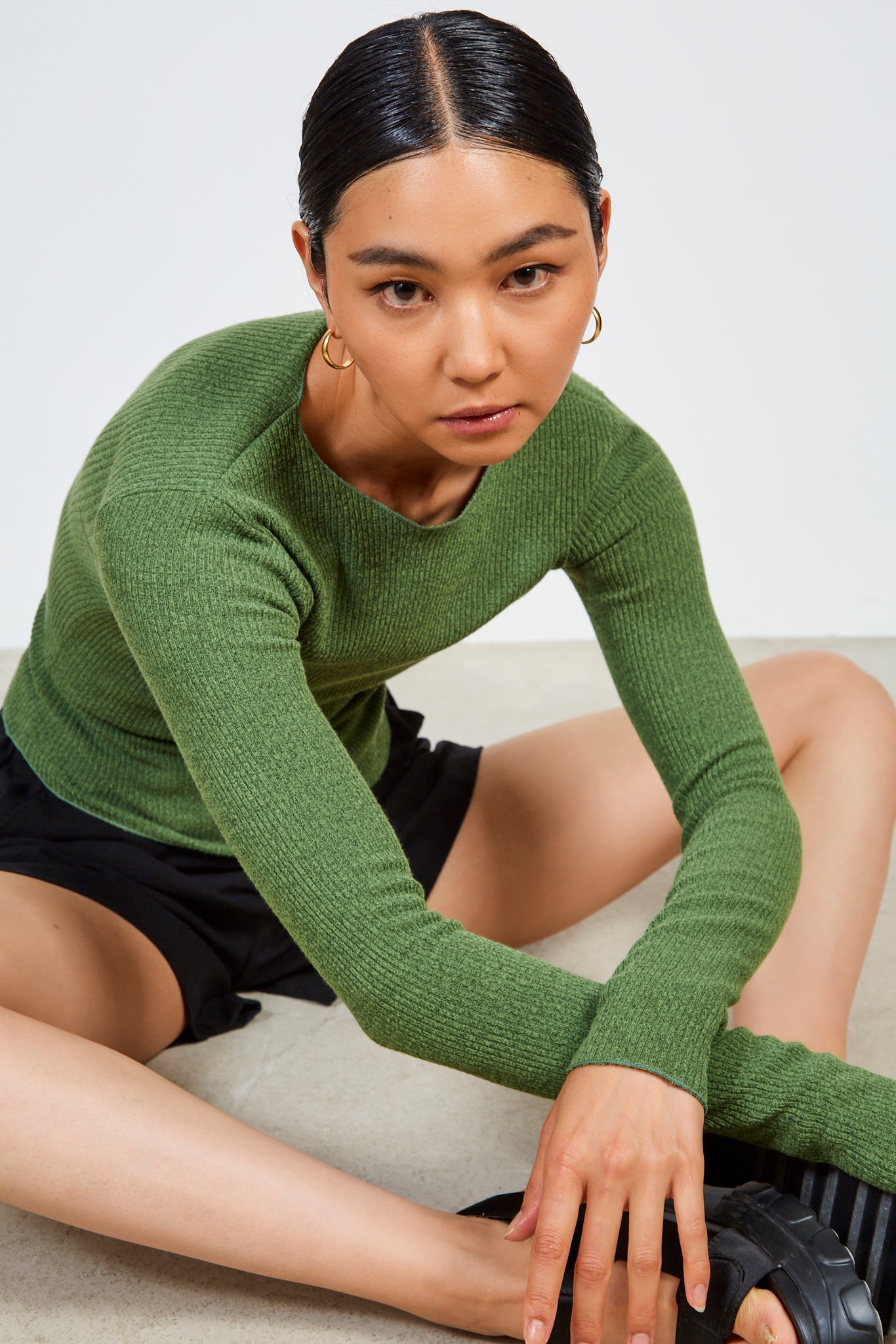 Green smooth trim ribbed top_6