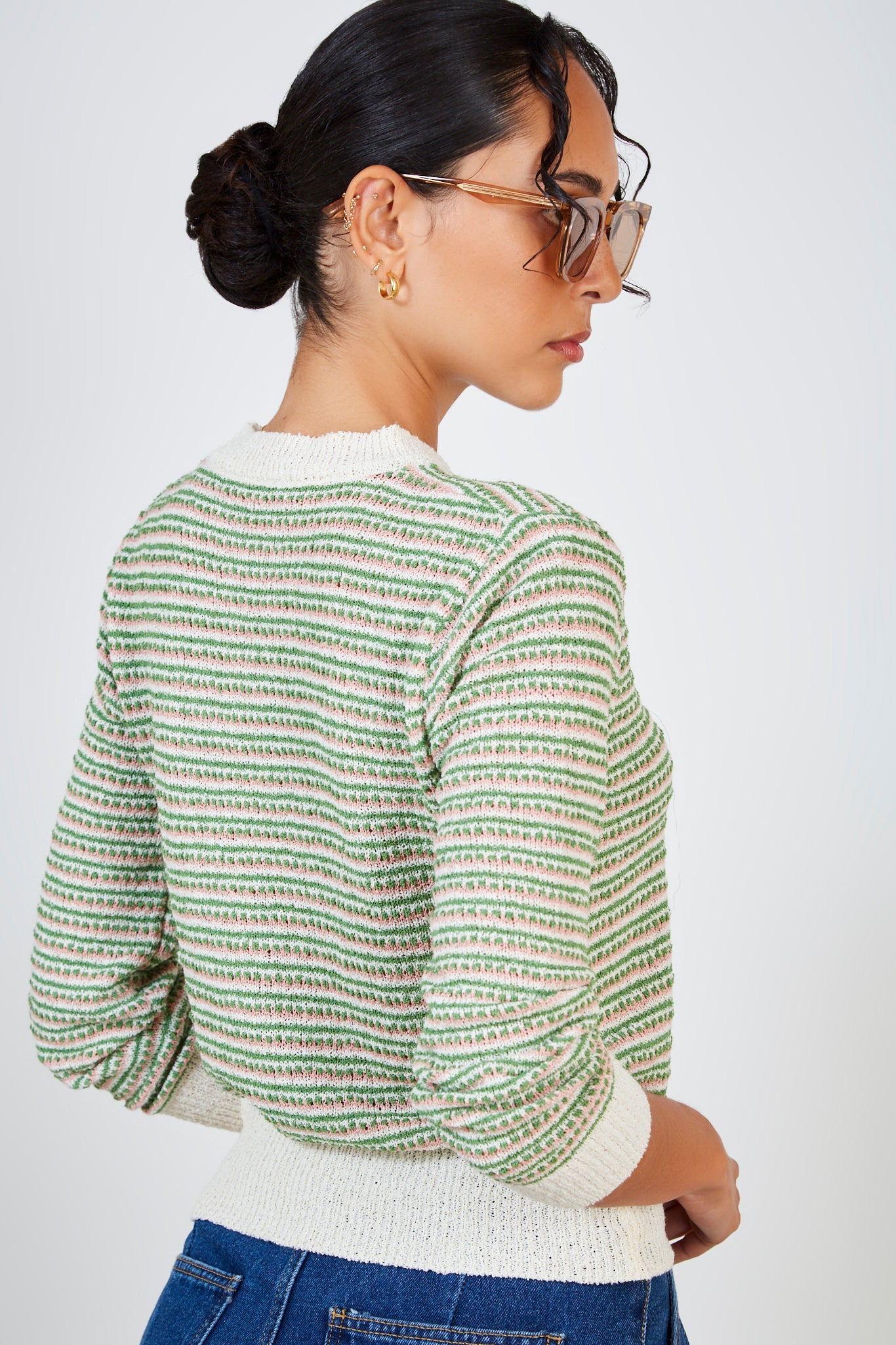 Green textured dot knit top_3