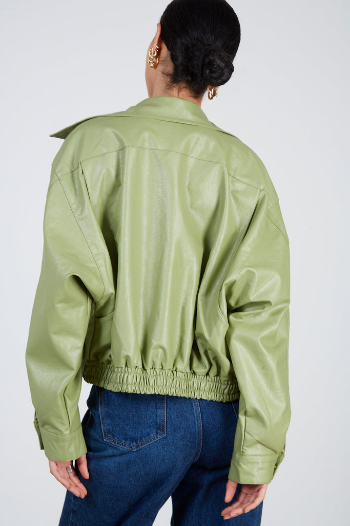 Green vegan leather zip up jacket_2