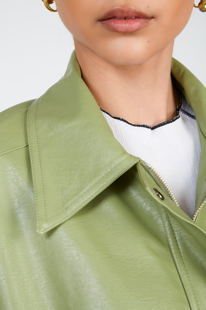 Green vegan leather zip up jacket_5