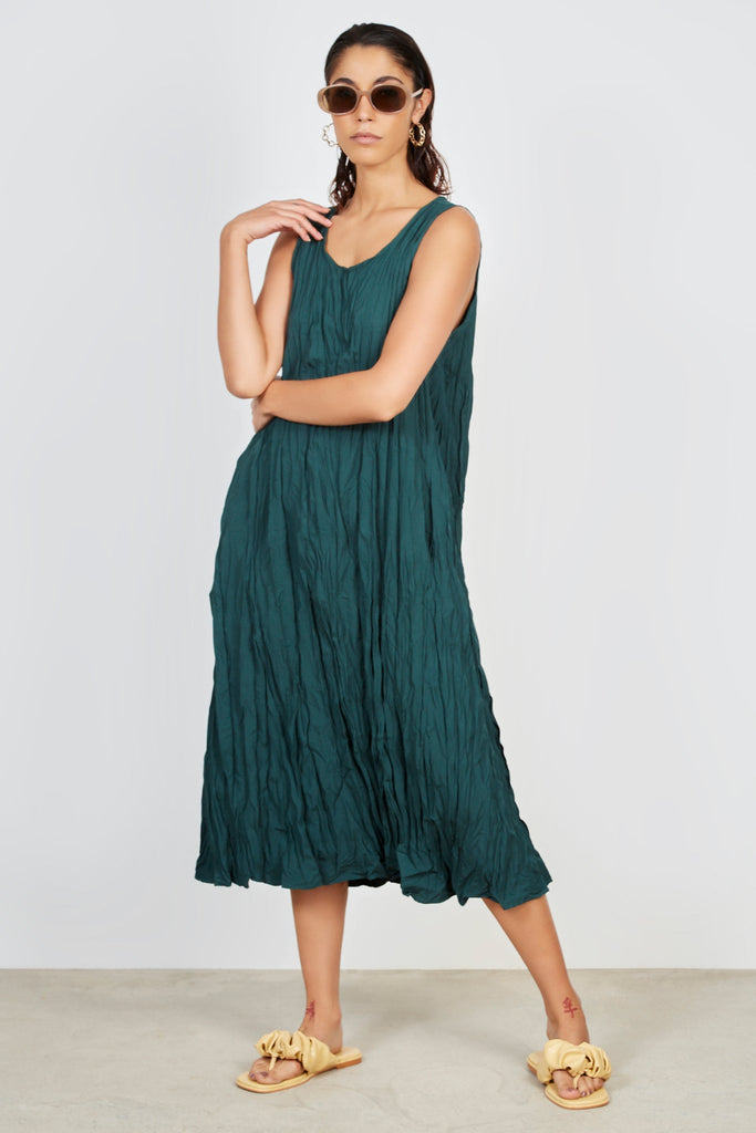 Green wrinkled simple shift dress_1