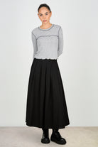 Grey and black horizontal trim long sleeved top_5