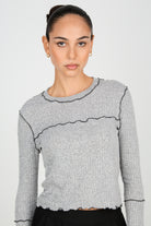 Grey and black horizontal trim long sleeved top_2