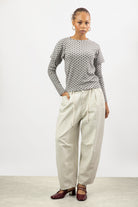 Grey and black polka dot layered long sleeve top_4