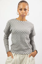 Grey and black polka dot layered long sleeve top_1