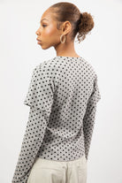 Grey and black polka dot layered long sleeve top_2