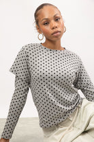 Grey and black polka dot layered long sleeve top_5