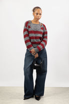 Grey and burgundy block striped double layered jumper_4