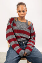 Grey and burgundy block striped double layered jumper_5