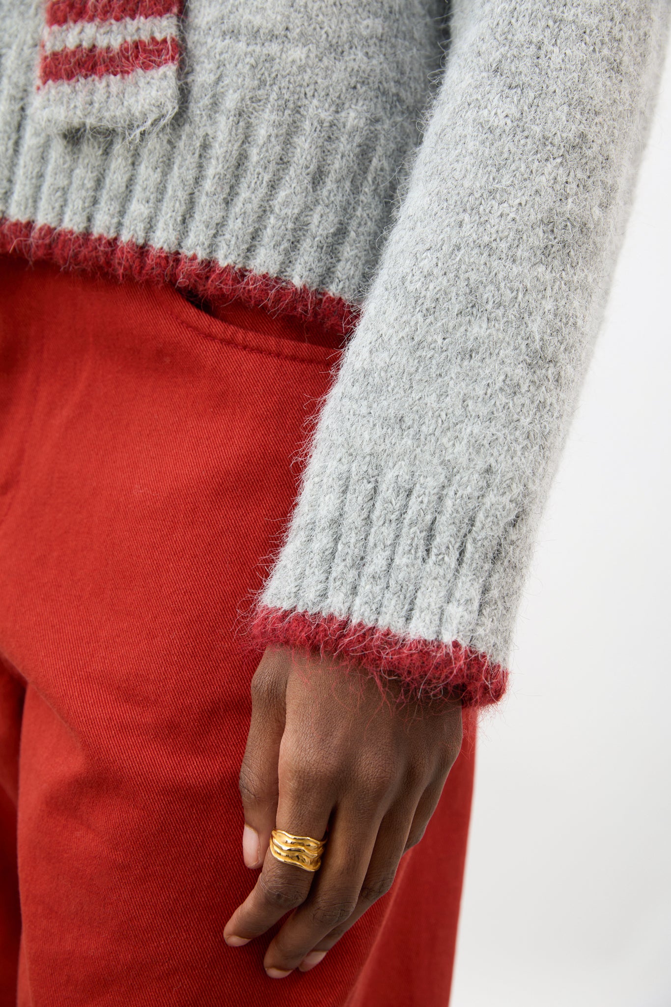 Grey and burgundy wool blend striped tiny scarf jumper_4