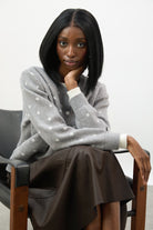 Grey and ivory polka dot round neck cardigan_6