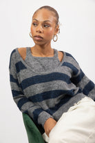 Grey and navy block striped double layered jumper_5