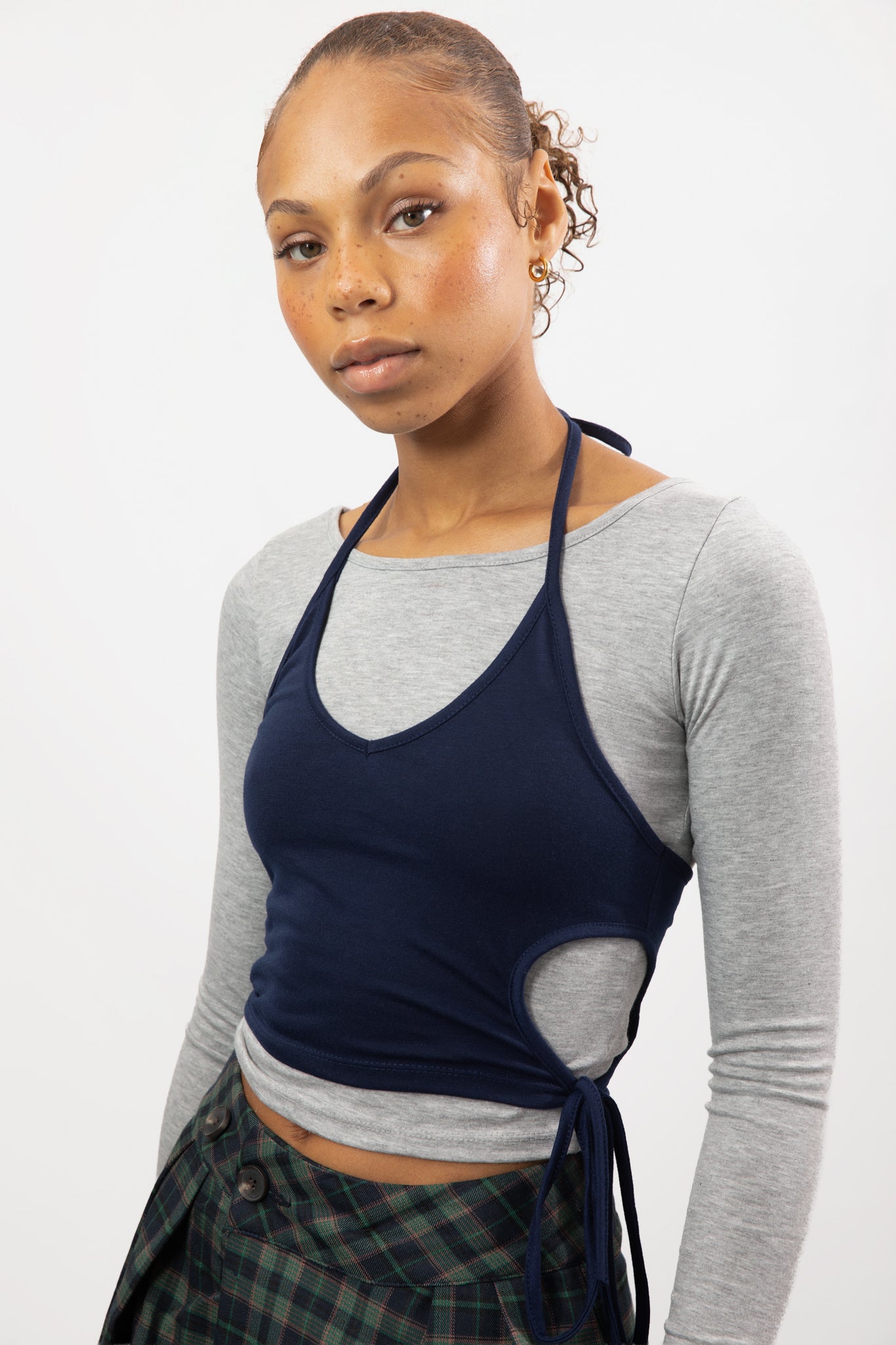 Grey and navy halter double layer top_1