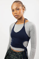 Grey and navy halter double layer top_1