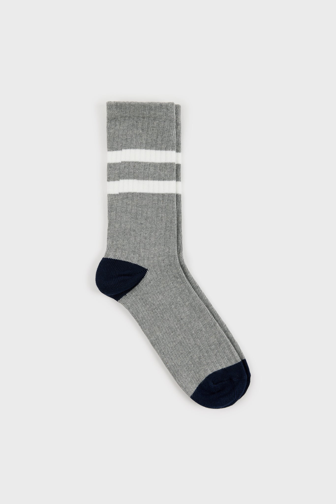 Grey and white varsity stripe blue trim socks_1