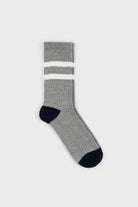 Grey and white varsity stripe blue trim socks_1