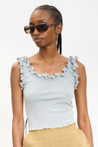 Grey double ruffle trim tank_1
