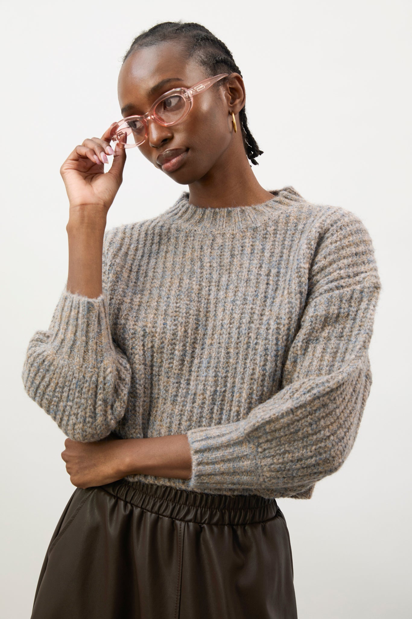 Grey flecked chunky knit cropped jumper_6