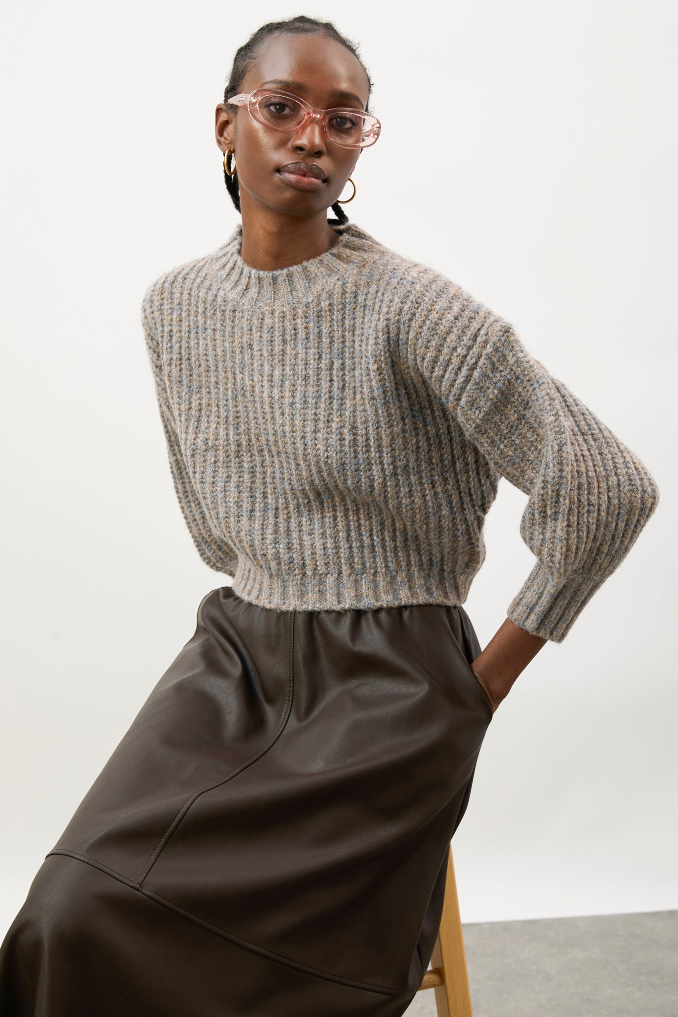 Grey flecked chunky knit cropped jumper_10