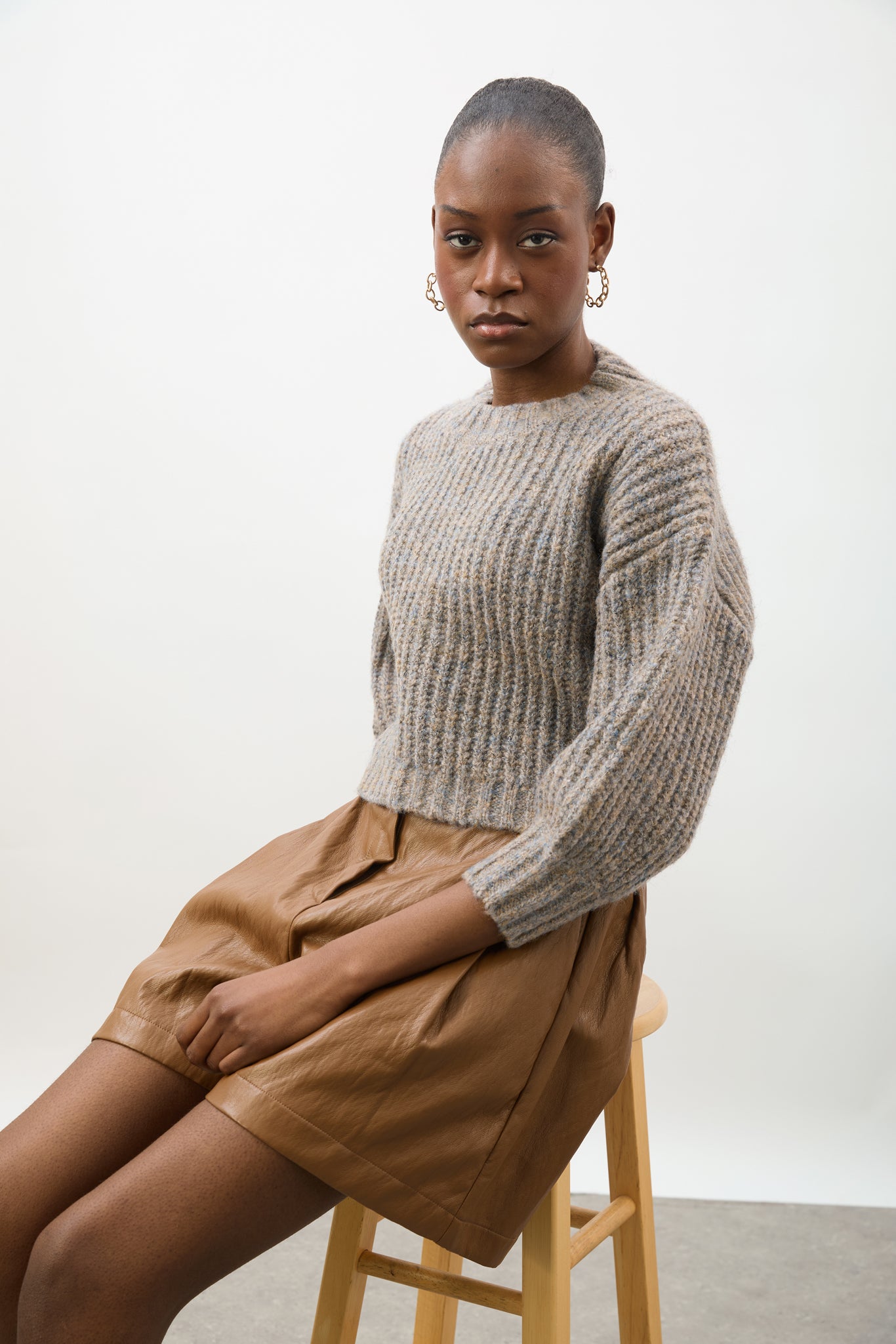 Grey flecked chunky knit cropped jumper_5