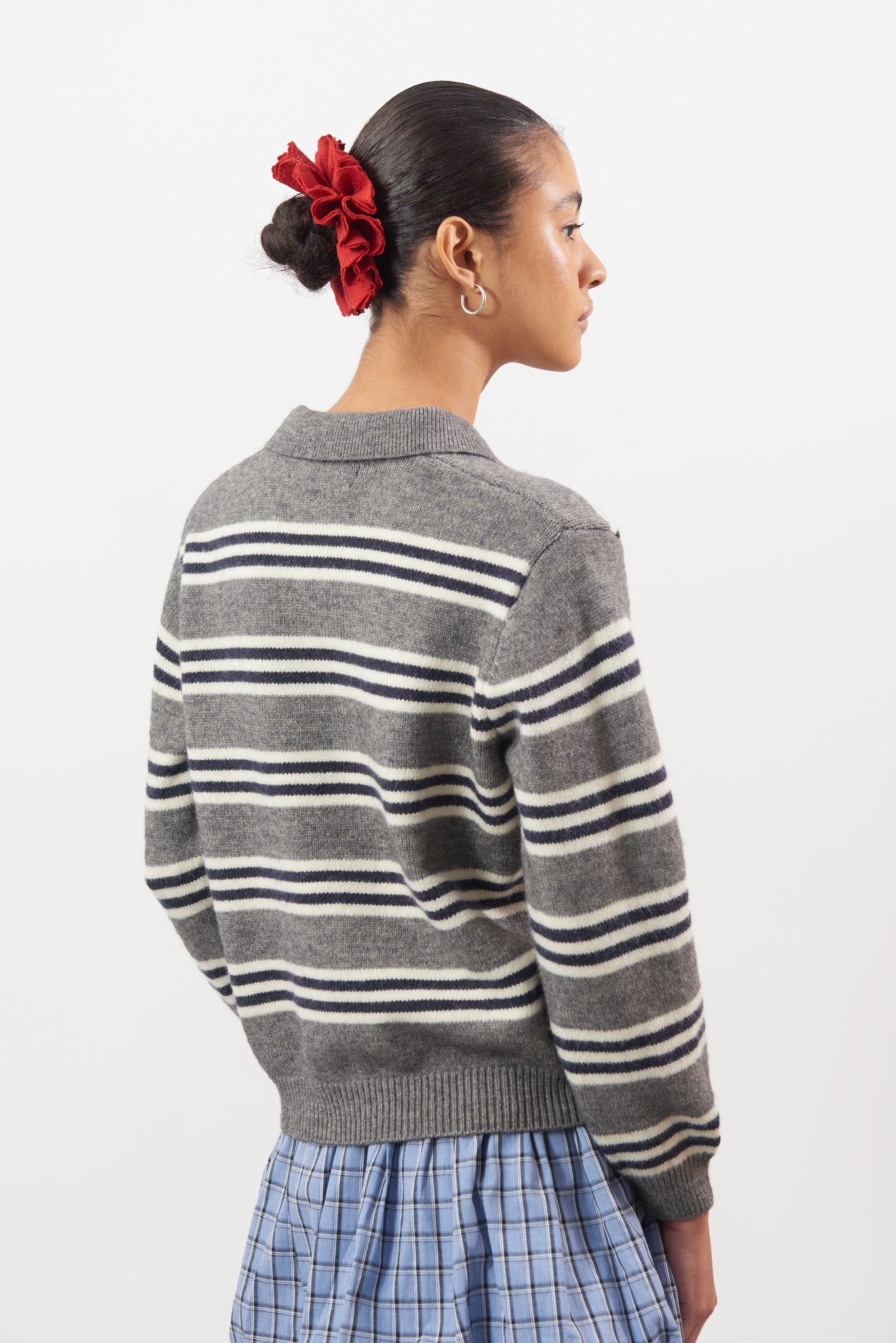 Grey ivory and black multi stripe collared jumper_2