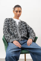Grey leopard fuzzy wool blend cardigan_5