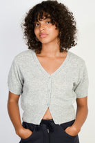 Grey linen blend short sleeved cardigan_1