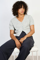 Grey linen blend short sleeved cardigan_5