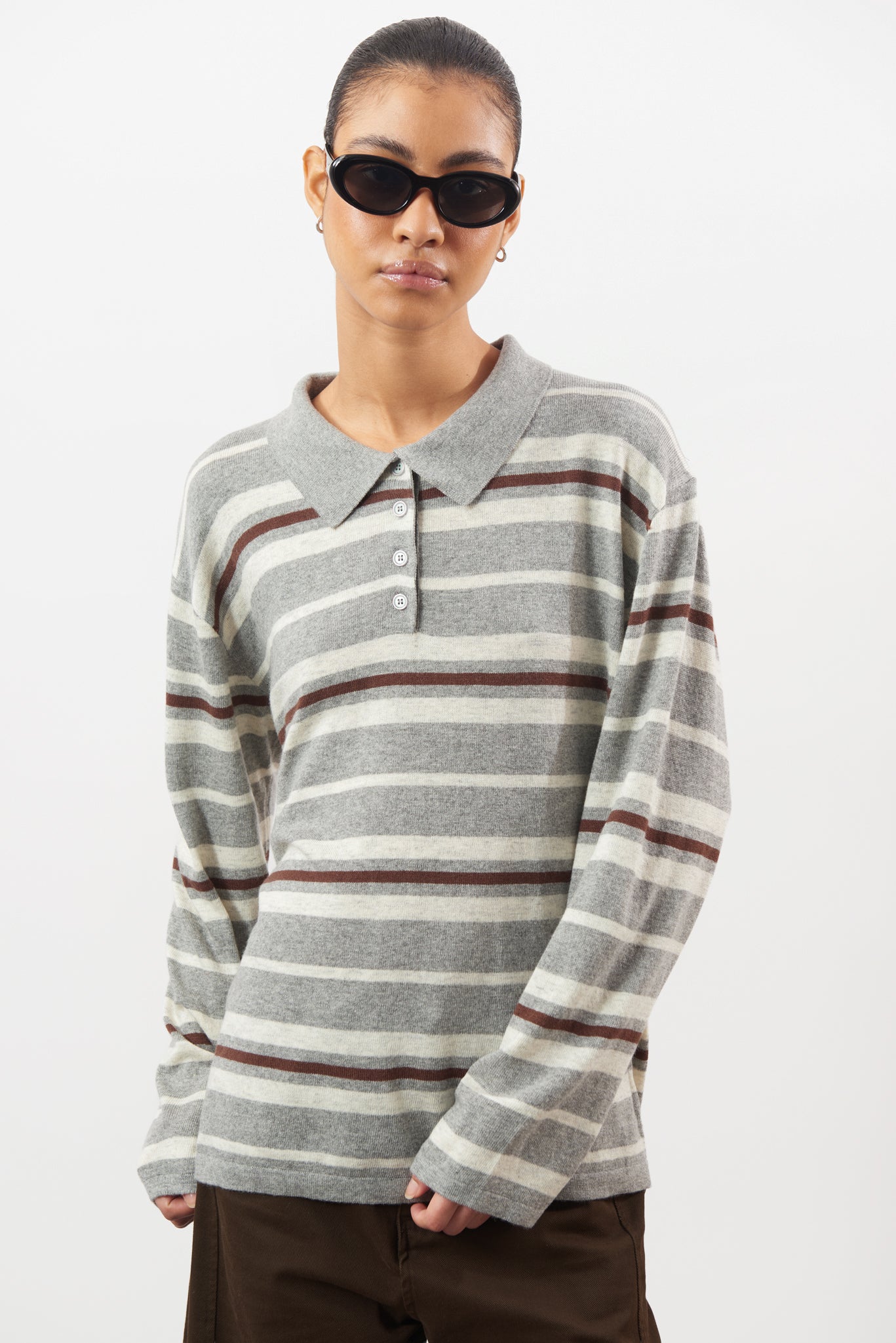 Grey oatmeal and brown multi striped rugby jumper_1