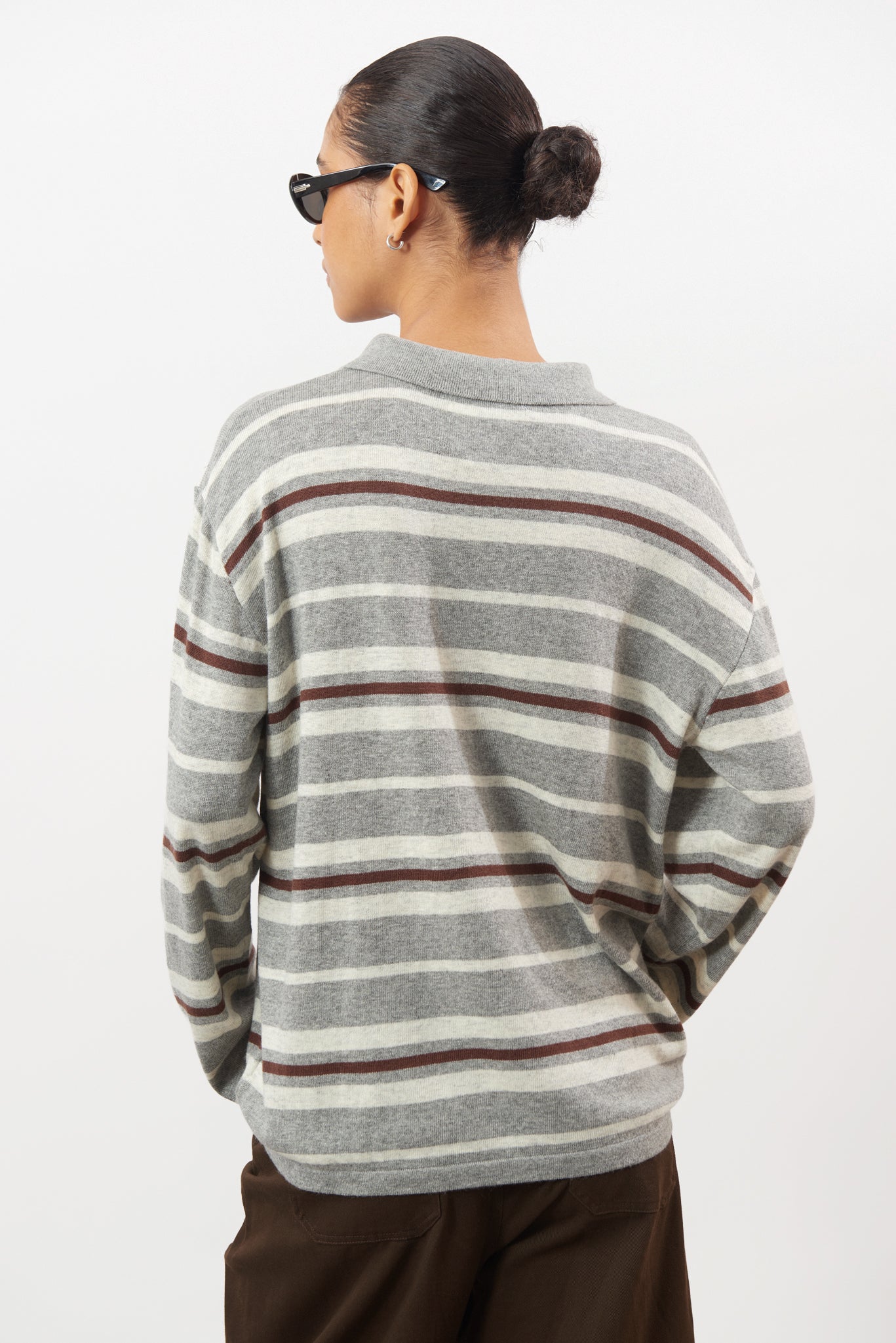 Grey oatmeal and brown multi striped rugby jumper_2