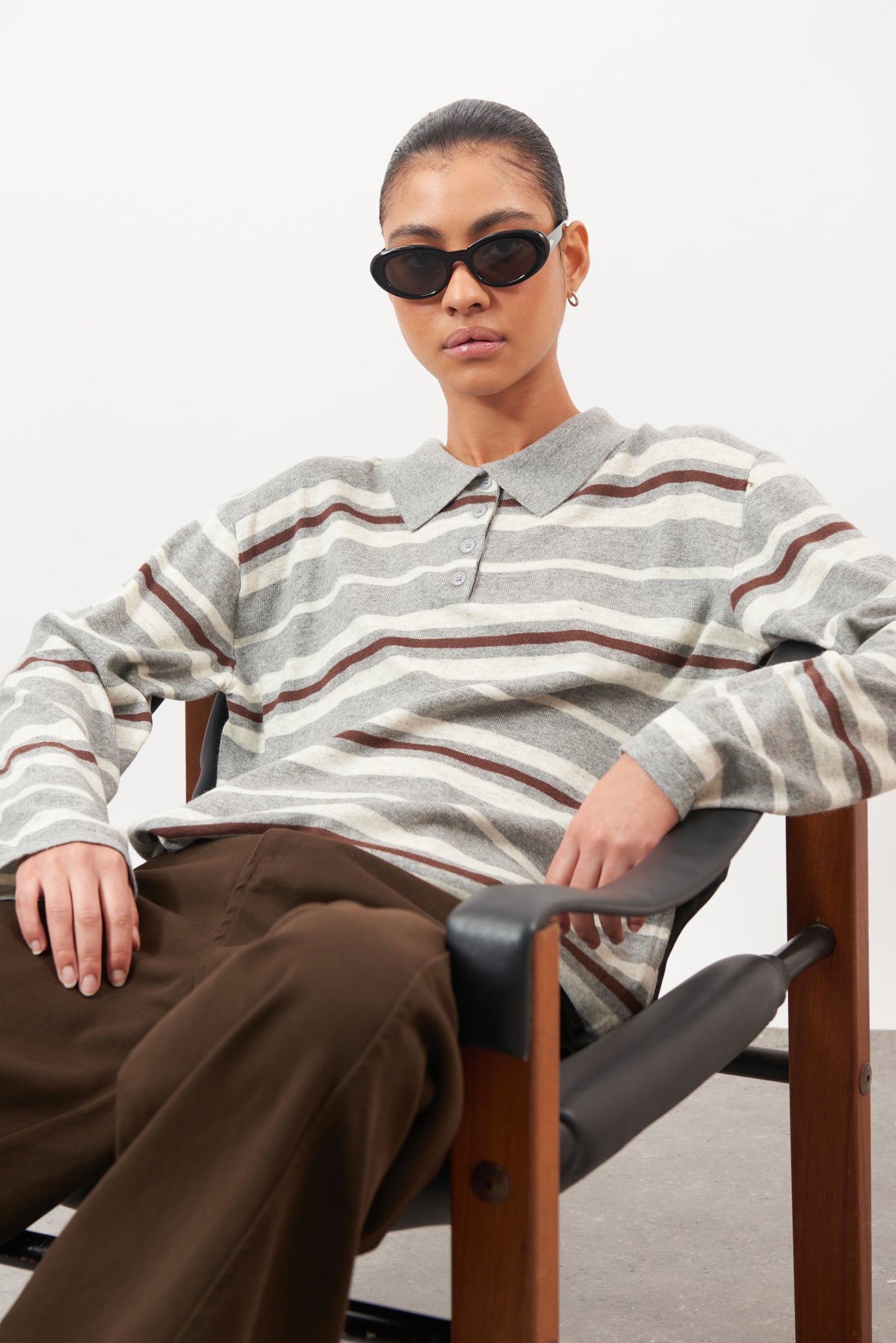 Grey oatmeal and brown multi striped rugby jumper_5