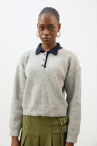 Grey speckled wool blend contrast collared jumper_2