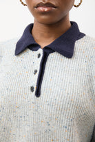 Grey speckled wool blend contrast collared jumper_4