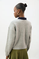 Grey speckled wool blend contrast collared jumper_3