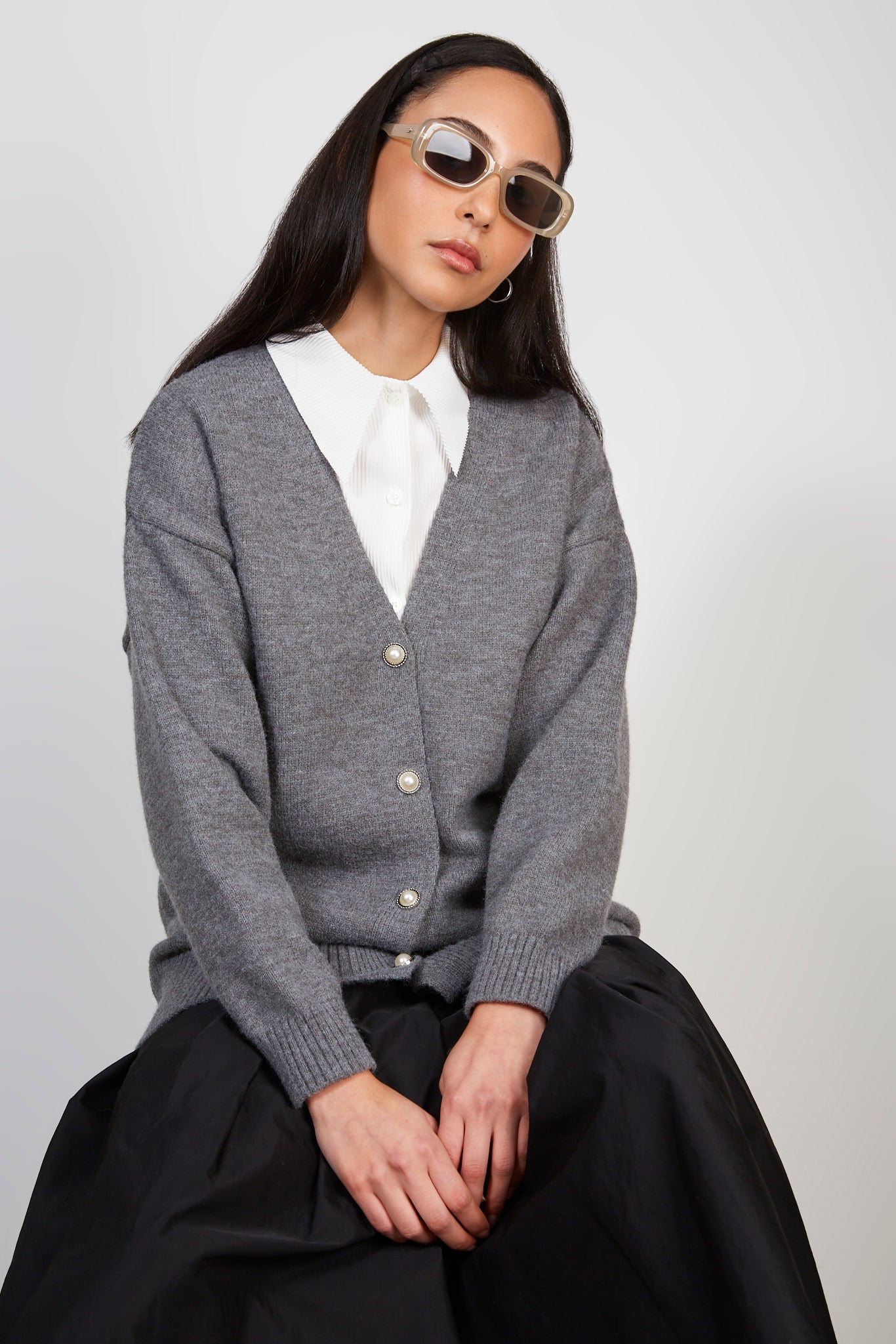 Grey wool blend knit cardigan_1