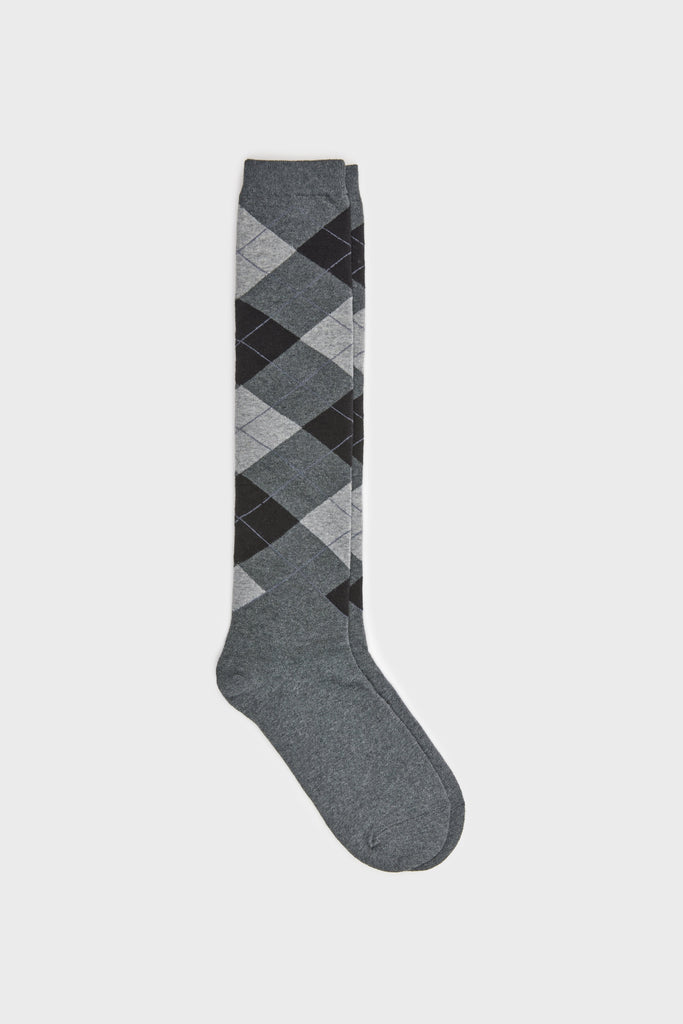 Grey argyle knee high socks_1