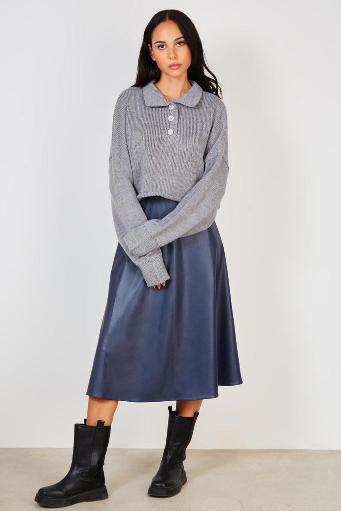 Grey button neck cropped wide jumper_3