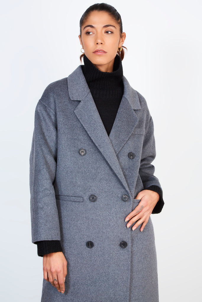 Grey pure wool handmade classic double breasted coat_3