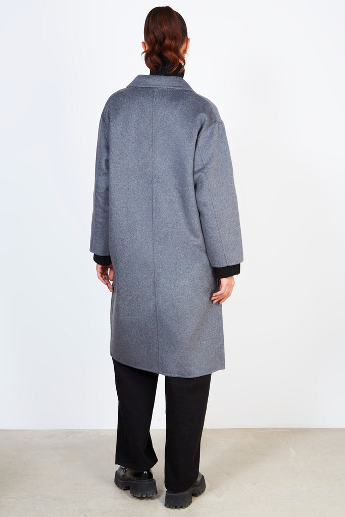 Grey pure wool handmade classic double breasted coat_2