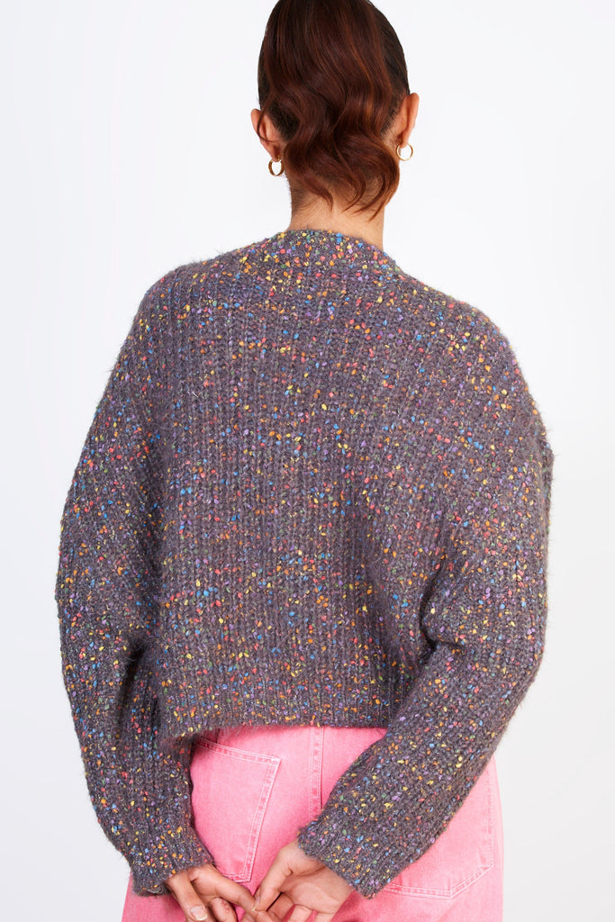 Grey rainbow fleck knit cardigan_2